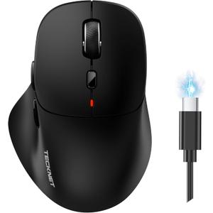 TECKNET Wireless Mouse Bluetooth 5.0/3.0 & 2.4G Rechargeable, Silent Clicks, Adjustable 4800 DPI, 6 Buttons, Ergonomic Design, Bluetooth Mouse for Laptop, Computer, ipad (Black)