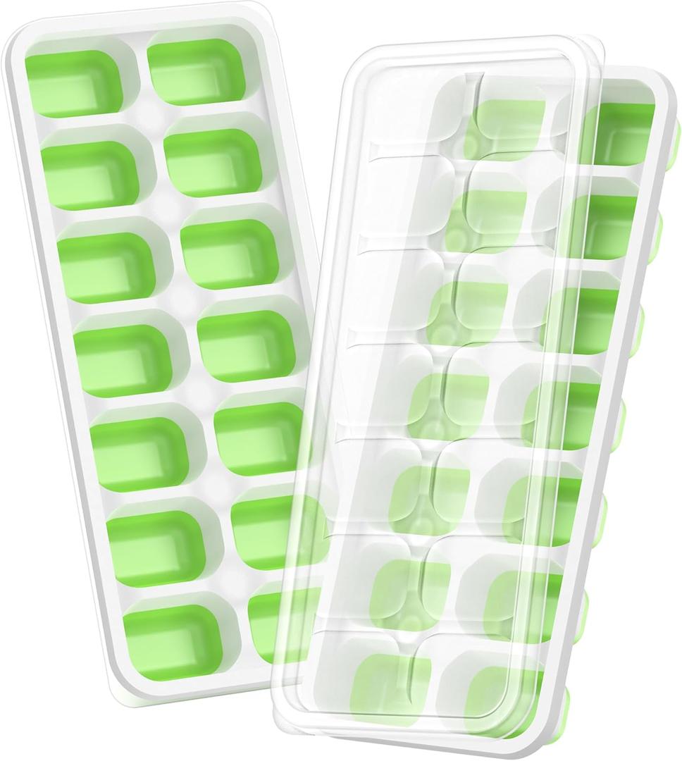 Ice Cube Tray with Lid, 2 Packs 28 Cubes Durable Stackable Ice Cube Trays for Freezer with Removable Lids, Easy-Release Plastic & Silicone Ice Tray for Cocktail, Coffee