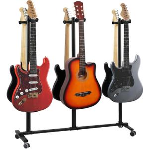 Multi Guitar Stand, Guitar Rack with Acoustic Holder, Reversible with Safety Support, Suitable for Acoustic Guitar, Electric Guitar, Bass and Banjo (6 Holders)