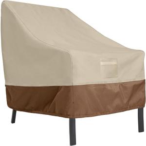 Patio Chair Covers Waterproof Outdoor Furniture Covers 1 Pack Heavy Duty 600D Deep Seated Patio Lounge Chair Cover for All Weathers Veranda Lawn Backyard, Khaki & Brown, 35"X38"X31"