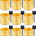 Treela 9 Pack Solar String Lights for Outside, 39 ft 100 LED Outdoor Fairy Lights Waterproof Copper Wire 8 Modes Solar Twinkle Lights for Patio Garden Tree Yard Party Decor(Warm White)