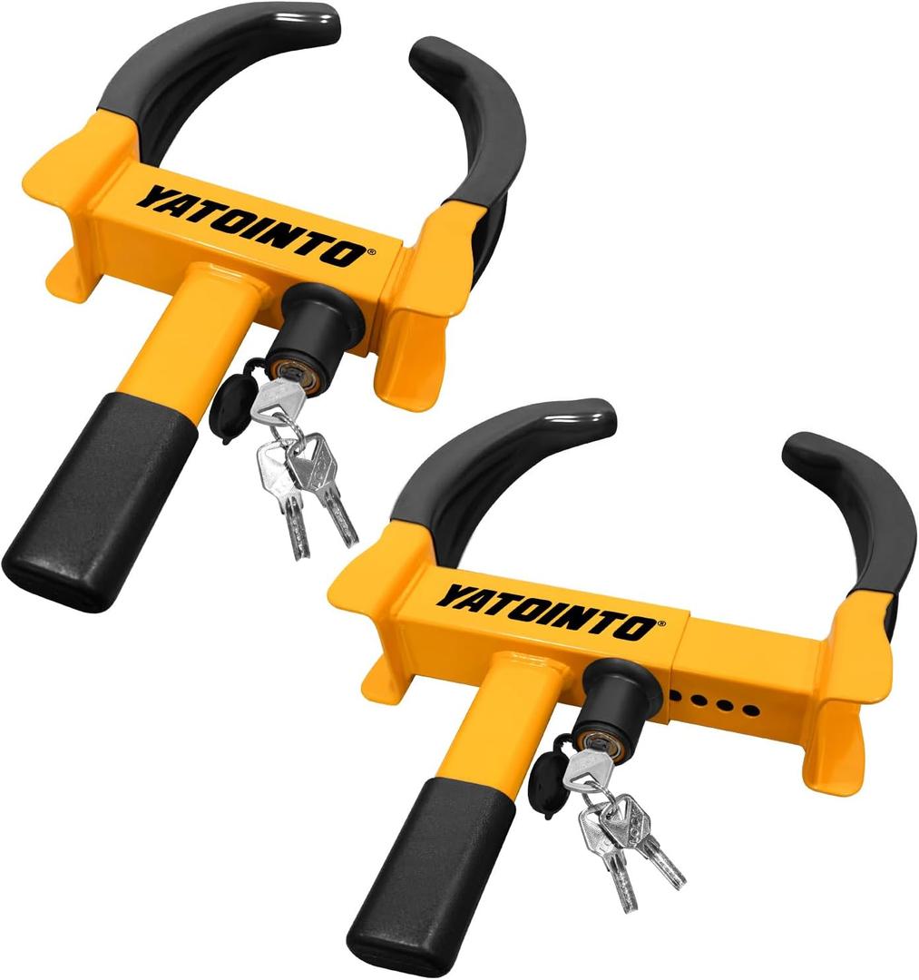 Universal Wheel Lock,2 Pack Heavy Duty Trailer Lock,Security Anti Theft Wheel Lock,Adjustable Max 11.4" Tire Width for Trailer Boot,Car Boot,Golf Cart,RV,Boat with 6 Keys Alike(Black-Yellow)