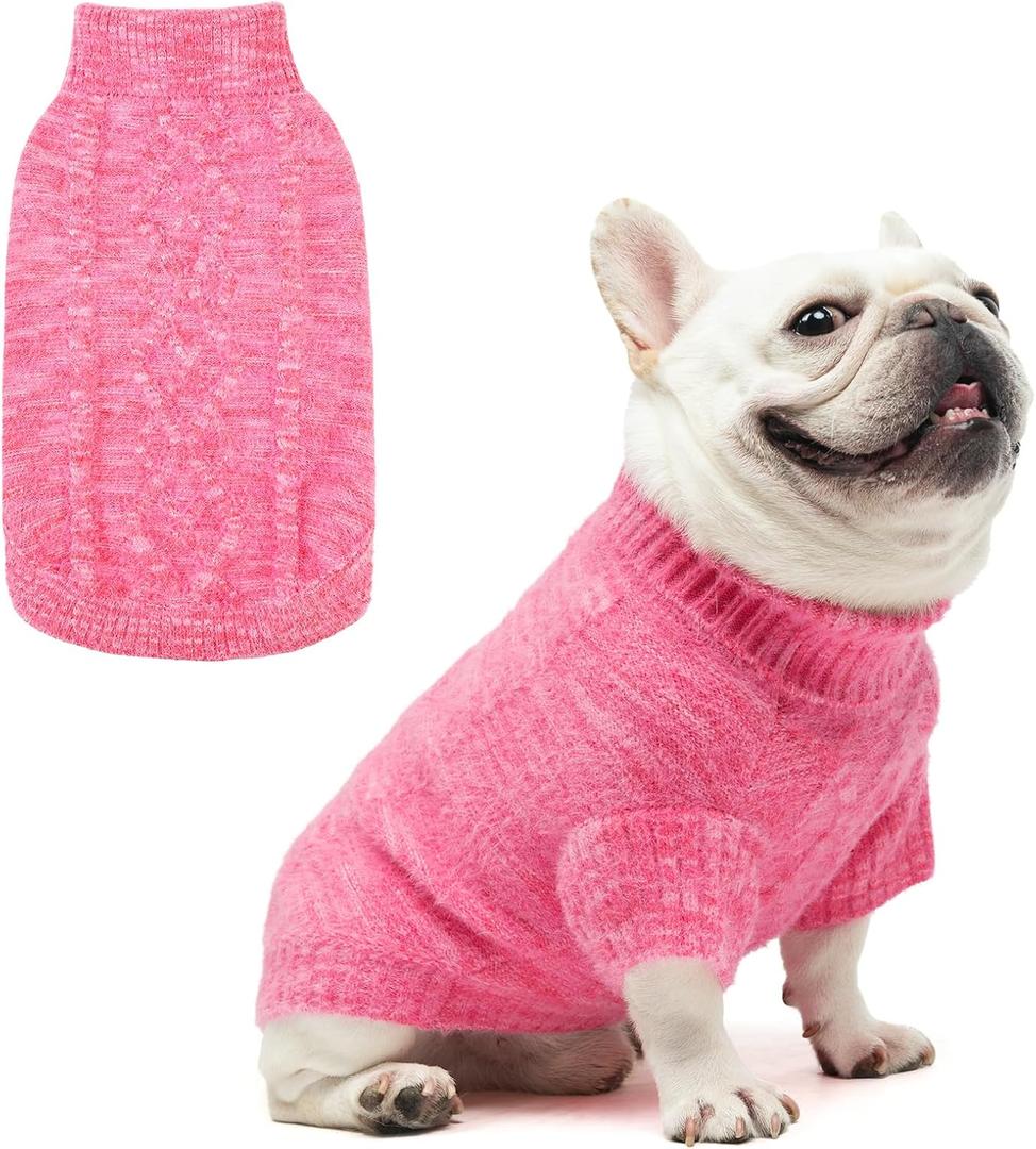 KOOLTAIL Dog Sweater, Fuzzy Thick Super Soft Warm Dog Winter Sweater Turtleneck Pullover for Cold Weather, Knitted Fleece Pet Fall Clothes Coats for Small Medium Large Dogs Puppy Girls Boys Pink M