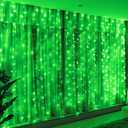 HXWEIYE 300LED Fairy Curtain Lights, 9.8x9.8Ft USB Plug-in 8 Modes Christmas String Hanging Lights with Remote for Bedroom Backdrop Wedding Indoor Wall Decor, Green, Standard  1 Pack