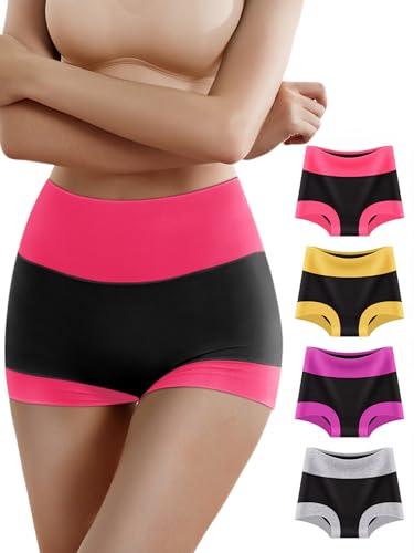 MEIYATING Women's Boyshorts Underwear Cotton Boxer Briefs High Waisted Panties Plus Size 4 Pack Multicolor