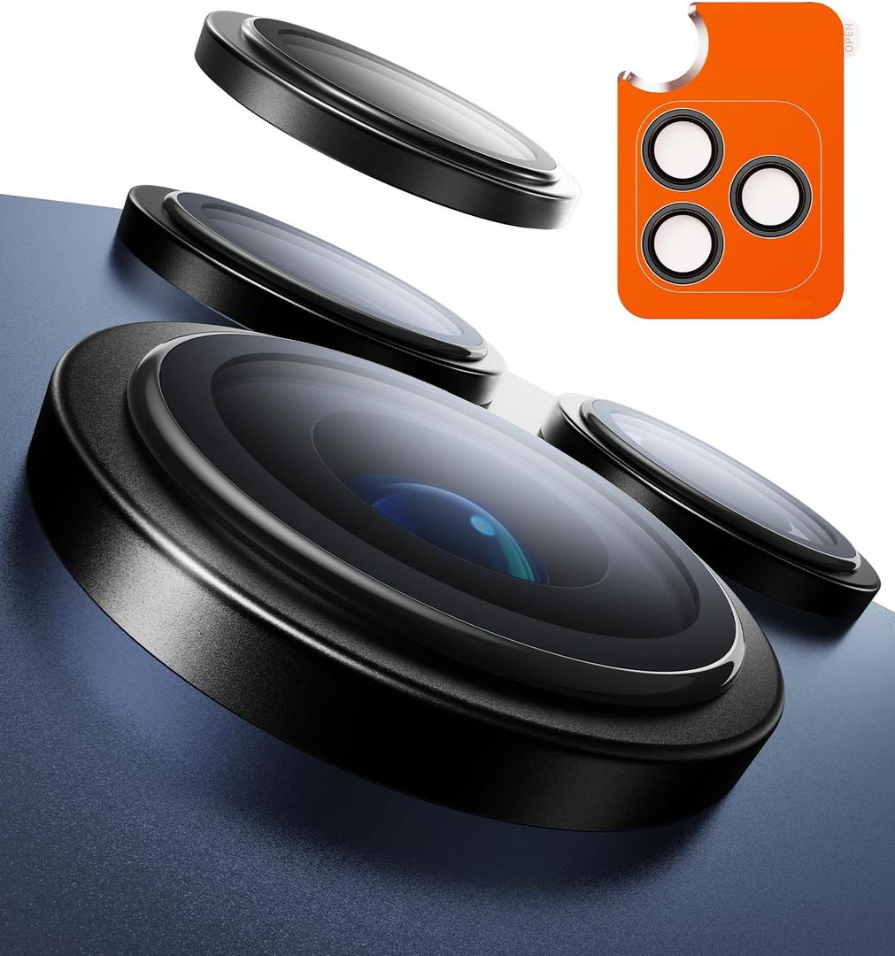 TORRAS 3-Year Ultimate Durability for iPhone 17 Pro Max/17 Pro Camera Lens Protector-1:1 Invisible Fit & Ultra Clarity, Military-Grade 9H+ Aerospace Glass Anti-Scratch Easy Installation,Black