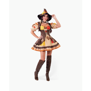 Spooktacular Creations Women Brown Scarecrow Dress with Hat, Collar Costume Set for Adult Halloween Dress Up Party Cosplay, S (Shoes are Not Included)