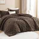 Litanika King Size Fluffy Comforter Set Brown,3 Pieces Warm Sherpa Fleece Winter Bedding Set,Jacquard Checkered Plush Fuzzy Bed Set(1 Comforter, 2 Pillowcases)