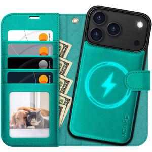 OCASE for iPhone 17 Pro Max Detachable Wallet Case with Card Holder, 2 in 1 PU Leather Flip Folio with RFID Blocking Stand Wrist Strap Shockproof Phone Cover 6.9 Inch 2025, Blue Green