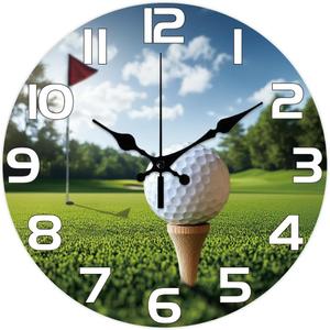 CHGCRAFT Golf Ball Pattern Wall Clock 12 Inch Non-Ticking Clocks Grass Round Wall Hanging Clock Battery Operated for Bedroom Living Room Kitchen Office