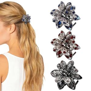 TXIN 3 Pieces Rhinestone Hair Claw Clips Vintage Floral Metal Hair Jaws Retro Decorative Small Hair Barrettes Sparkling Crystal Hair Clamps Pins for Women Girls Hair Styling Accessories