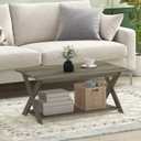 Furinno Modern Simplistic Criss-Crossed Coffee Table, 35.4 in x 19.6 in x 16 in, French Oak Grey, 35.4 inches, X-Shaped Legs