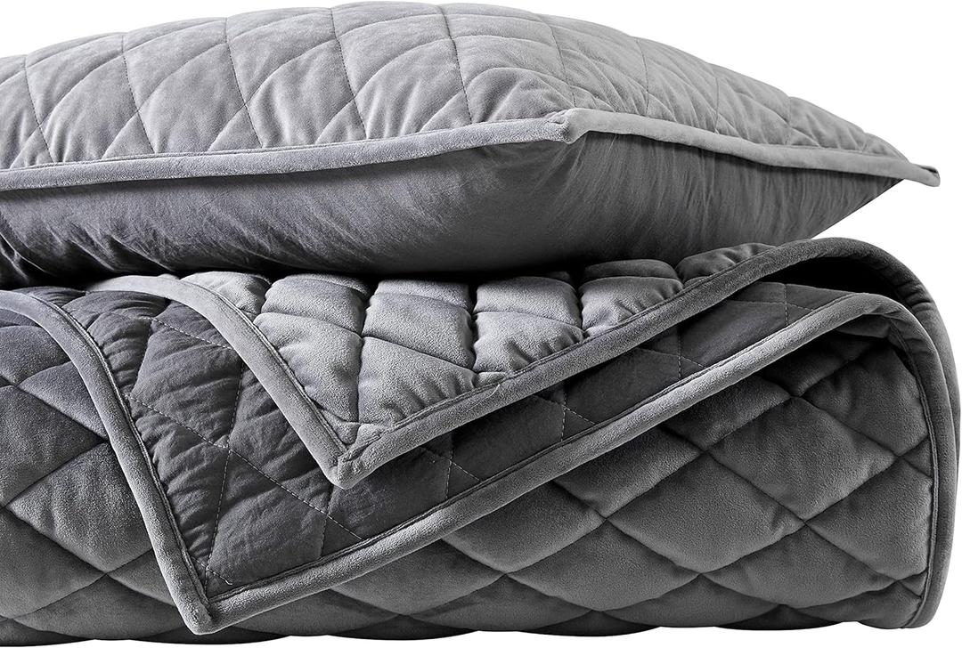 Vera Wang - King Quilt Set, Luxurious Velvet Bedding with Matching Shams, Lightweight Bedding Set (Diamond Velvet Charcoal Grey, King)
