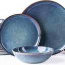 AmorArc Ceramic Dinnerware Sets,Handmade Reactive Glaze Stoneware Plates and Bowls Set,Highly Chip and Crack Resistant | Dishwasher & Microwave Safe Dishes set,Service for 6 (18pc) (Ceylon Blue)