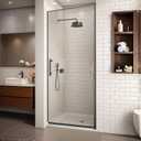 36" Wx72 H Frameless Reversible Pivot Shower Door, 1/4" Clear SGCC Tempered Glass, 304 Stainless Steel Hardware, Water Protection Seal Stripes Plus Glass-Fixing Aluminum Stripe