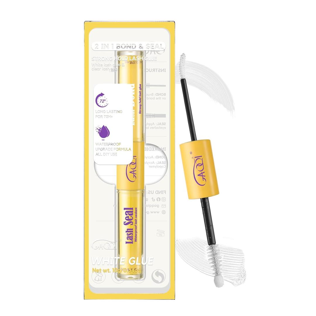 GAQQI Lash Bond and Seal Waterproof, Lash Cluster Glue Strong Hold for 72H+, White Eyelash Glue for DIY Eyelash Extensions, Long-Lasting & Gentle Formula, 10ml