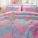 Faux Fur Kids Girls Purple Rainbow Comforter Sets Twin/Full - 3PC Bed Set Warm Comfortable Soft Plush Flannel Velvet Fluffy Fuzzy BeddingComforter x 1 Pillowcases x 2