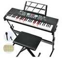 61 Key Keyboard Piano, Electric Piano Keyboard with Lighted Keys, Pitch Bend, Built-in Speakers- Includes Piano Stand and Bench, Microphone, Portable Keyboard Piano for Beginners