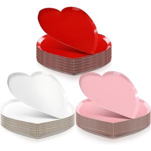 60 Pcs Heart Shaped Dessert Plates - 9.45 Inch Disposable Heart Party Plates for Valentine's Day Tableware and Wedding Birthday Dinner Dessert