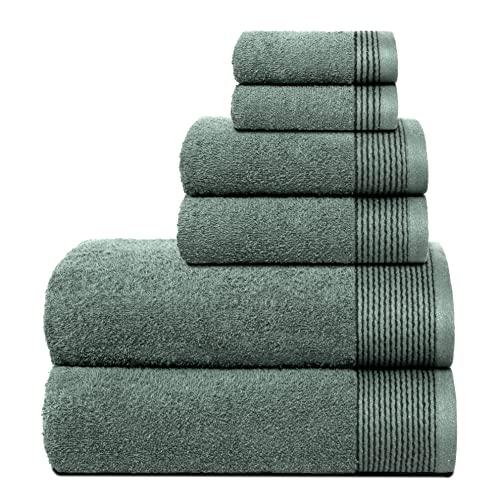 Belizzi Home 100% Cotton Ultra Soft 6 Pack Towel Set, Contains 2 Bath Towels 28x55 inchs, 2 Hand Towels 16x24 inchs & 2 Washcloths 12x12 inchs, Compact Lightweight & Highly Absorbant - Jade