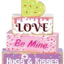 4 Pcs Valentines Day Table Decoration Sweet Candy Valentine Tiered Tray Decor Love Blocks Heart Wooden Sign Valentine Day Centerpieces Decor for Mantel Home Desk Kitchen