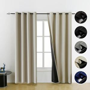 100% Blackout Curtains for Living Room, Black Out Curtains 84 inch Long, Room Darkening Curtains for Bedroom, Thin Blackout Curtains, Beige, 54 Wide, 2 Panels