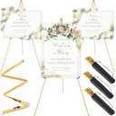 3 Pack Easel Stand for Wedding Sign & Poster 63" Foldable and Adjustable Floor Metal Easels for Display Painting Arts,with Portable Bag,Gold