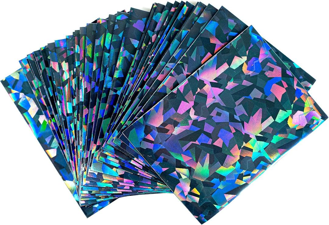 100 Black Holographic Card Sleeves Perfect Fit Shiny Trading Card Sleeves Standard Size Sleeves | Compatible with Pokemon, Metazoo, Magic The Gathering, Dragon Ball Super