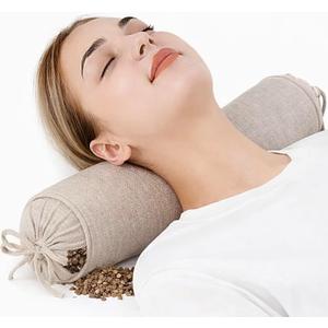 Buckwheat Pillow for Sleeping 3" x 16" Organic Cotton Adjustable Firm Cervical Roll Bolster Cylinder Recliner Neck Roll Pillow for Sleeping Pain Relief Round Neck Support Lumbar Bed Legs Back Yoga