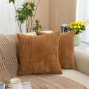 wangyiyi Pack of 2 Corduroy Decorative Throw Pillow Covers 18x18 Inch Soft Striped Square Cushion Cases Modern Farmhouse Home Decor for Couch Sofa Bed Living Room (Brown)