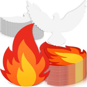 Fuutreo 96 Pcs Large Size Come Holy Spirit Fire Flame and Dove Pigeon Paper Cutouts Decorations Pentecost Religious Decor Stickers for Classroom Bulletin Church Sanctuary Sunday School Decorations