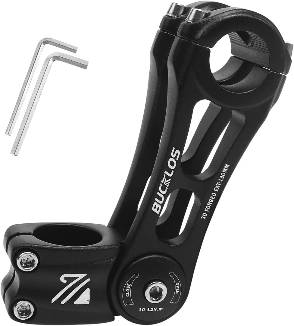 BUCKLOS Adjustable Bike Stem MTB 25.4mm 31.8mm 90/110/130/145mm 80 Degree Bike Stem Riser for Angle Adjustment, Bicycle Handlebar Extension for Commuter Bikes, E-Bike, Mountain, Road Bicycles