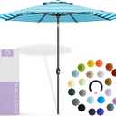 MIDTOWN UMBRELLAS The Lean 10 Feet Outdoor Umbrella With Terylast Cobalt Stripes (Blue/White Stripes) Polyester Fabric - Auto-Tilt Aluminum Frame Patio Umbrella For Deck, Garden, Pool - Black Pole