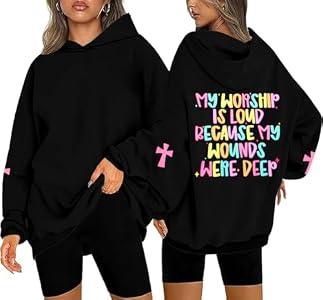 UNIQUEONE Christian Sweatshirts for Women Jesus Faith god Hoodies Religious Graphic Tee Inspirational Pullover Black, Large