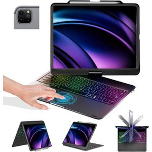 BABG Keyboard Case for iPad Air 13 inch(M3/M2)&iPad Pro 13(M5/M4),iPad Pro 12.9(6th/5th /4th/3rd Gen) Case with Keyboard,360 Rotatable,Toupad,Backlits,Pencil Charging-Black
