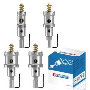 4 Pcs TCT Hole Saw Drill Bit Set,3/4 to 1-1/2 Tungsten Carbide Hole Saws Kit for Stainless Steel Hard Metal Plastic Wood, 1 Cut Depth, with Detachable Pilot Drill Bits, Allen Wrench