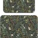 Dish Drying Mat for Kitchen Counter 2 Pack with Non-Slip Rubber Backing - Heat-Resistant Absorbent Coffee Bar Mat, Dish Rack Mat, Green Plants Dish Drying Mats 18x24+19.5x12 inch