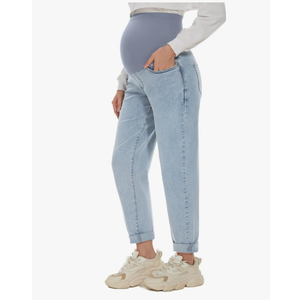 POSHGLAM Women's Maternity Jeans Over Belly Comfy Stretch Boyfriend Jeans Loose Pregnancy Pants, No Size