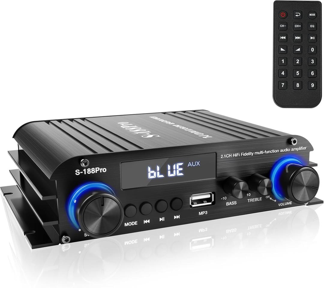 Romicta 2.1 Channel Stereo Audio Amplifier, 300Wx2+360W Home Audio Stereo Receiver Bluetooth 5.0 with USB/AUX, Remote, Bass Treble & Sub Control, for Active/Passive Subwoofer & Speaker