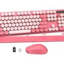 Wireless Keyboard Round Keycaps, Full-Size Retro Typewriter Keyboard with Detachable Wrist Rest, Sleep Mode & Tilt Legs, 2.4GHz Cordless Connection for Mac/Windows/PC (Hot Pink)