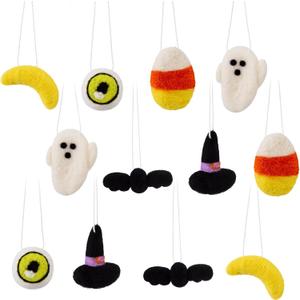 12 Pcs Halloween Felt Ornaments Happy Halloween Mini Tree Ornaments for Party Cute Felt Decorations for Indoor Outdoor Tree Decor Party Supplies