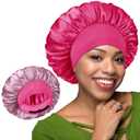 BONNET QUEEN Silk Bonnet for Sleeping Women Double Layer Reversible Satin Bonnet Sleep Cap for Curly Hair,Hot Pink & Dark Rose Gold (One Size)
