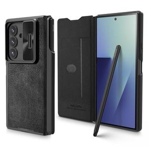 Nillkin Samsung Galaxy Z Fold 7 Wallet Case with S Pen, [Detachable S Pen Holder] [Built in Stylus Pen] [Card Slot] [Slide Camera Cover] [Hinge Protection] Leather for Galaxy Z Fold 7 Case, Black