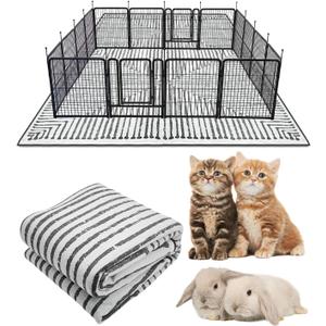 BNOSDM 91"" X 63"" Washable Bunny Cage Liners Large Rug for Rabbits Large Non Slip Pad for Bunnies Reusable Rabbit Liner for Chinchillas Cats Guinea Pigs Ferrets Dogs, Grey+black