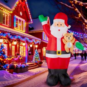 8.5FT Inflatable Christmas Santa with LED Lights & Bear, Outdoor Christmas Blow Ups for Yard Holiday Party Garden Lawn, AllWeather Waterproof Design, Includes Blower Motor & Stakes​