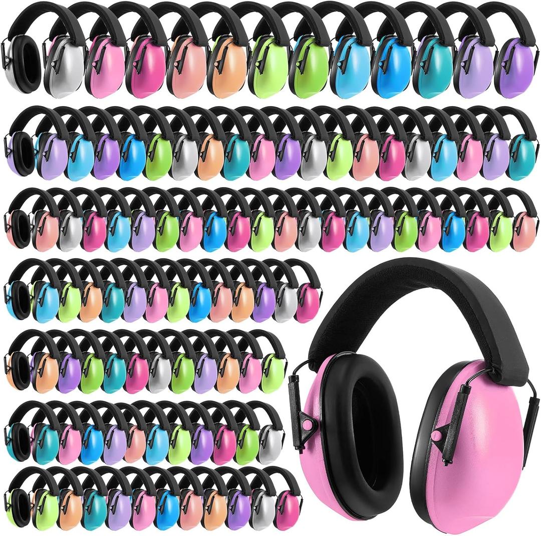 Amylove 100 Pcs Kids Ear Protection Noise Cancelling Headphones Noise Reduction Ear Muffs 27dB Hearing Protection (12 Colors)