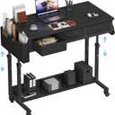 Rolling Standing Desk Adjustable Height with Drawers, 40 Inch Mobile Stand Up Portable Teacher Desks on Wheels for Classroom, Couch Sofa Side Laptop Table with Storage for Bedroom Home Office, Black