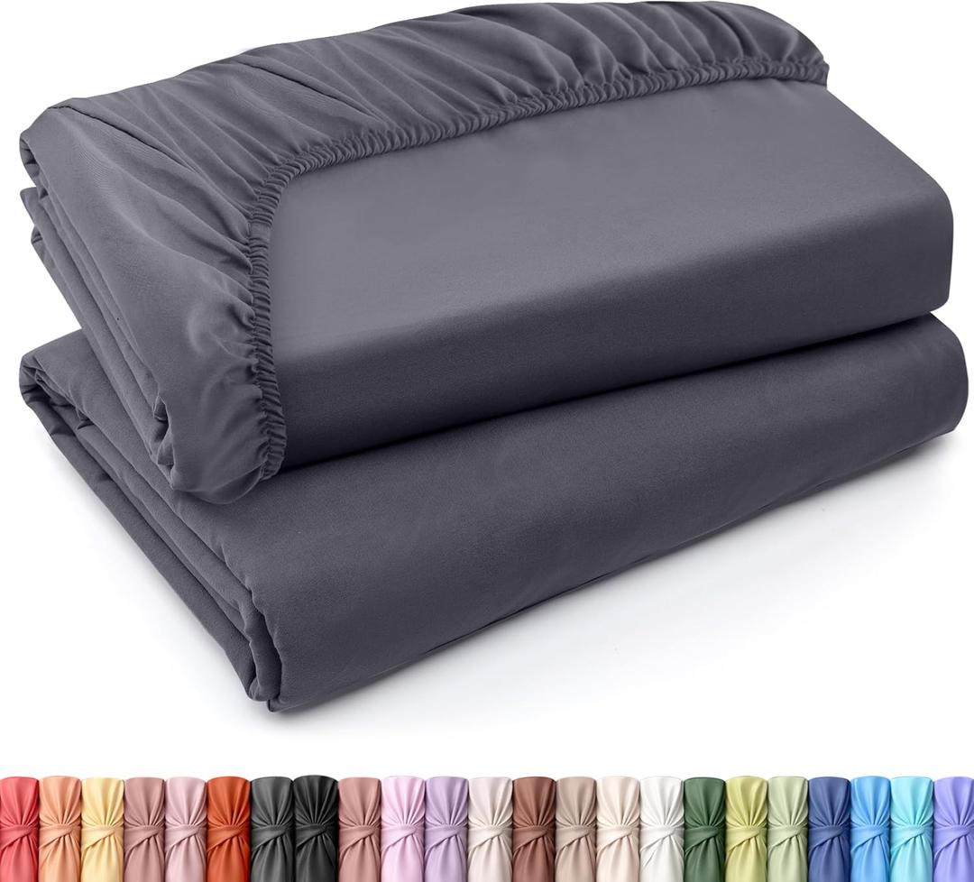 Utopia Bedding Fitted Sheet - Pack of 2 Bottom Sheets - Soft Brushed Microfiber - Deep Pockets, Shrinkage & Fade Resistant - Easy Care (Full, Grey)