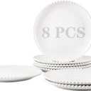 10.5" Ceramic Dinner Plates Set of 8, Catering Round Dining Plates, Large Salad Plate, White Porcelain Kitchen Plate for Pizza, Steak, Microwave and Dishwasher Safe