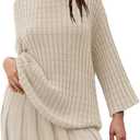 LAMISSCHE Womens Lounge Set Oversized 2 Piece Sweater Skirt Sets Long Sleeve Knit Top Pleated Skirts (Medium, Beige)